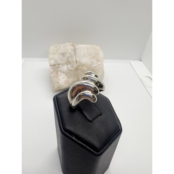Vintage GJ‎ Signed Solid Wavy Chunky Ring Size 8.5 Sterling Silver 925 Ring 8g - Picture 3 of 13